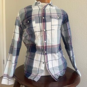 Mossimo Supply Co Blue and White Casual Button Down Shirt